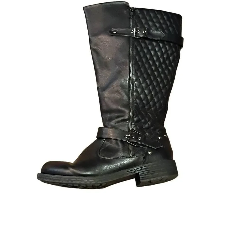 Women's Quilted Knee High Riding Boots Black Size 11